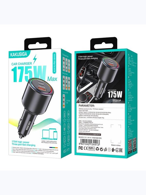 Автомобильная зарядка Kakusiga KSC-1171 PD175W+QC3.0 3А черная
