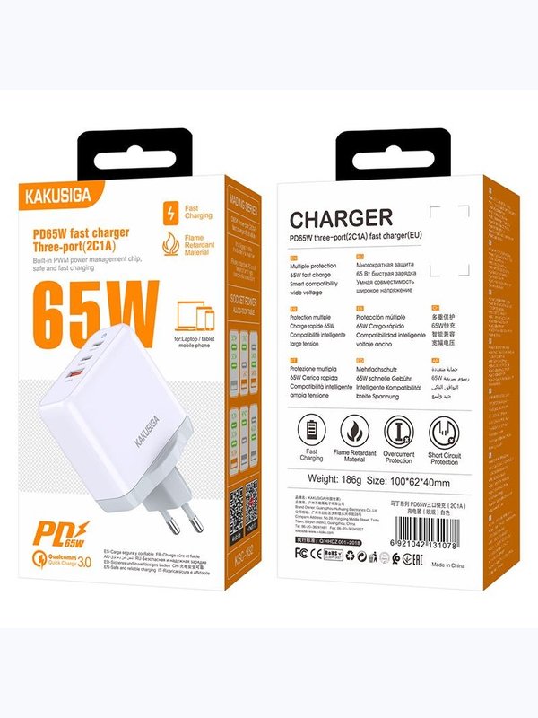 Зарядное устройство Kakusiga KSC-932 PD65W+QC3.0 3А белое