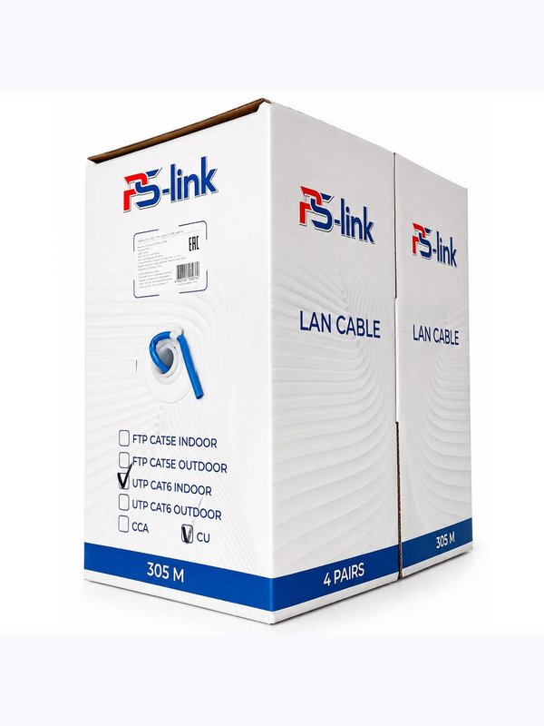 Кабель витая пара UTP4 cat.6 CU 10 метров Ps-Link UTP-CAT6-CU10 медный, 250 МГц, внутренний, для LAN, IP-камер и СКУД
