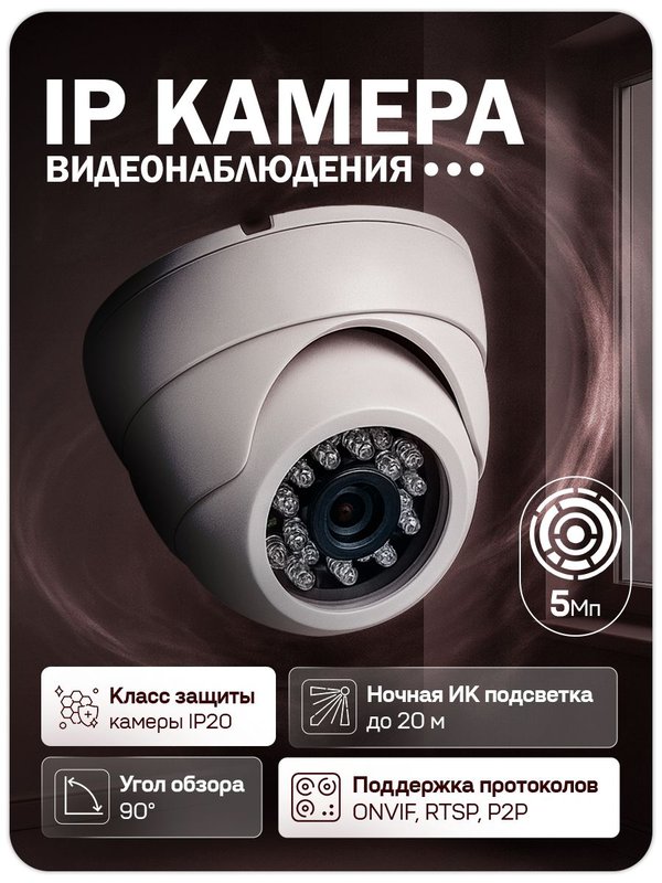 IP Комплект видеонаблюдения для ПВЗ с 1 камерой 5Мп с ИК-подсветка и питанием POE / удаленный доступ через IPEYE / PS-Link KIT-A501POE-YE-LT
