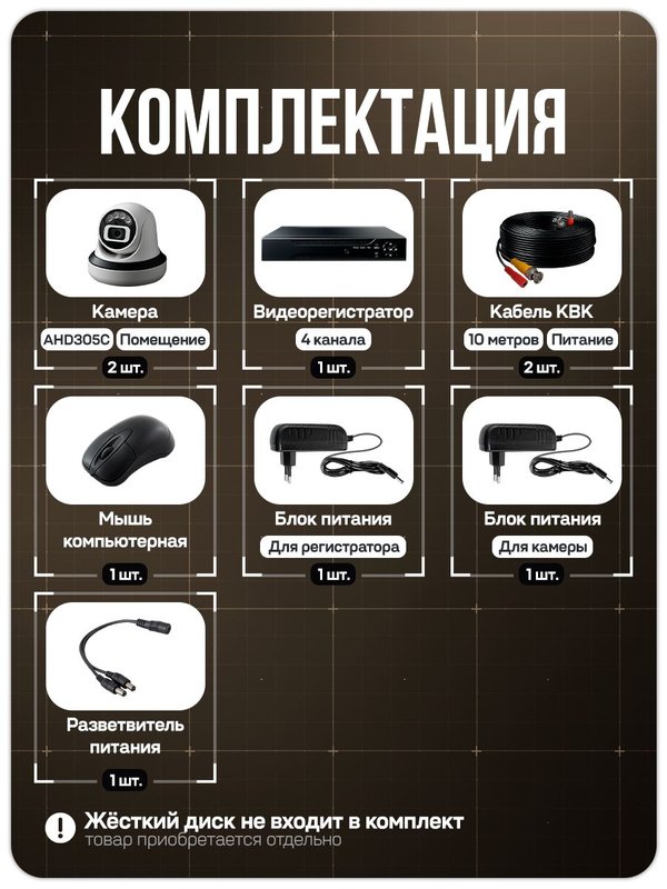 Готовый комплект AHD видеонаблюдения FullColor 2 камеры внутренние 5Мп PS-Link с удаленным доступом, цветная съемка ночью, детекция движения / KIT-A502HDC
