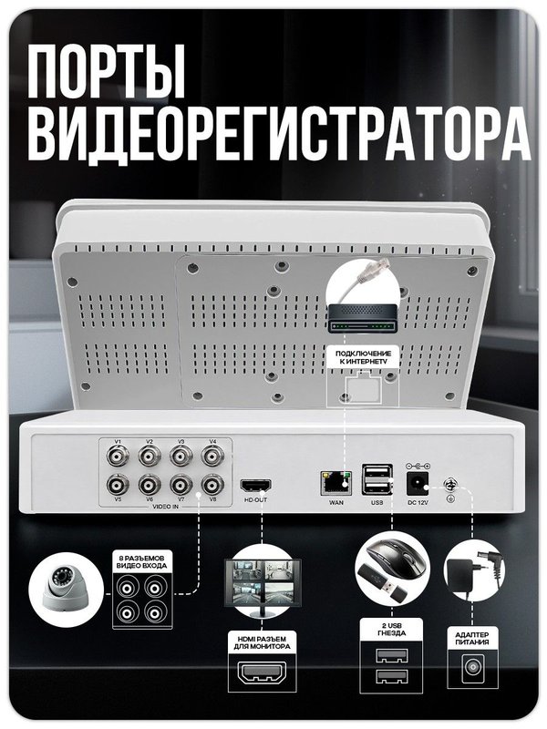 Комплект видеонаблюдения уличный с встроенным монитором AHD Ps-Link KIT-C9205HD камеры 2Мп с ночной съемкой, датчиком движения