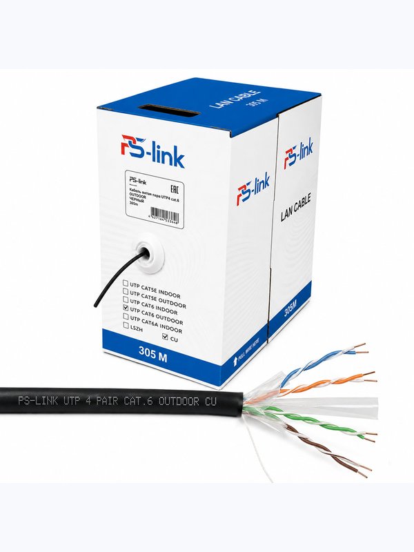 Кабель витая пара UTP4 cat.6 CU 10 метров Ps-Link UTP-CAT6-CU10-OUT уличный