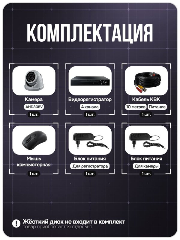 Комплект видеонаблюдения AHD 5Мп Ps-link KIT-A501HDV / 1 камера / антивандальный корпус