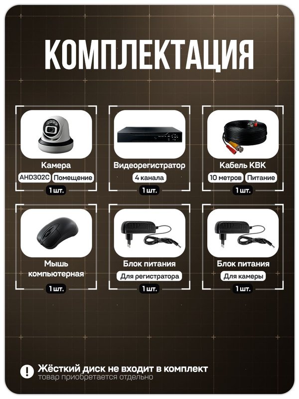 Готовый комплект AHD видеонаблюдения FullColor 1 камера внутренняя 2Мп PS-Link с удаленным доступом, цветная съемка ночью, детекция движения / KIT-A201HDC