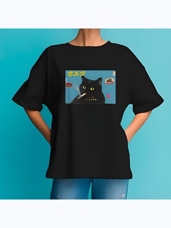 Футболка y2k с притом Smoking Cat
