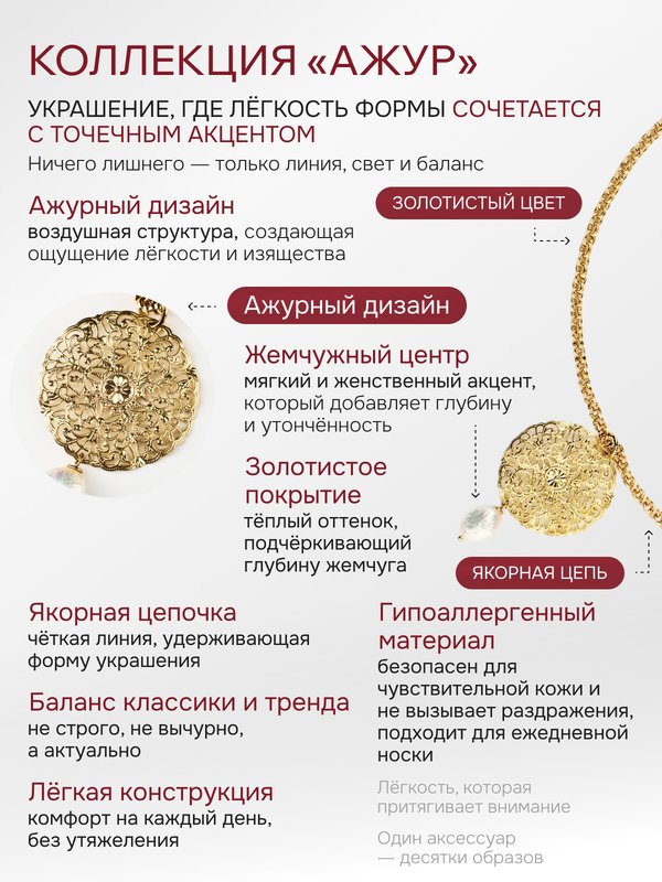 Ле Дива Le Dive Подвес ажурный с жемчугом на якорной цепочке