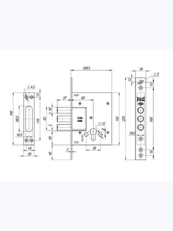 Корпус врезного цилиндрового замка 257 w/b (Kale kilit)