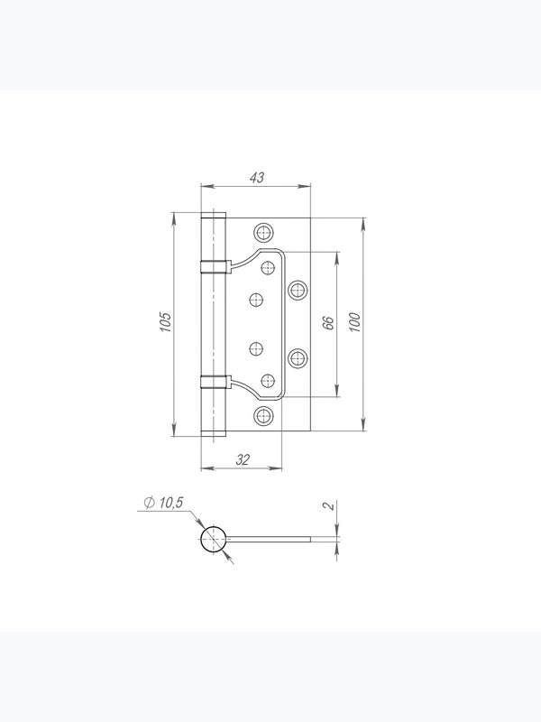 Петля универсальная без врезки IN4300W SN (100x2) мат. никель (Фуаро)