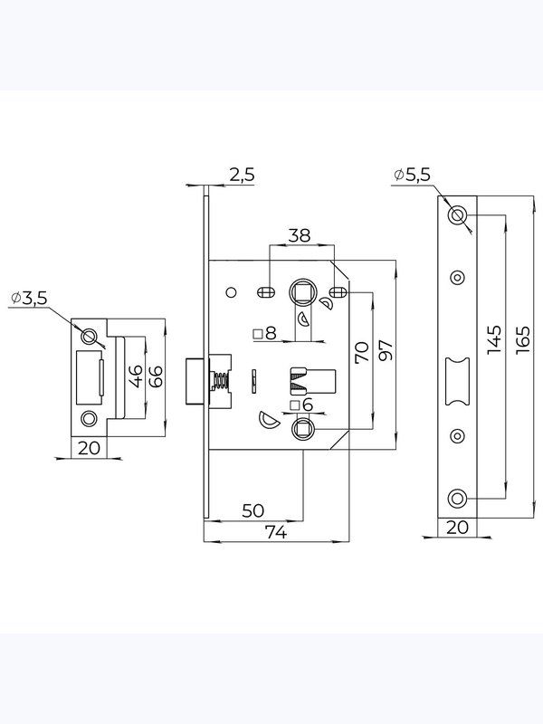 Защелка врезная PLASTLP72-50 (Аякс)