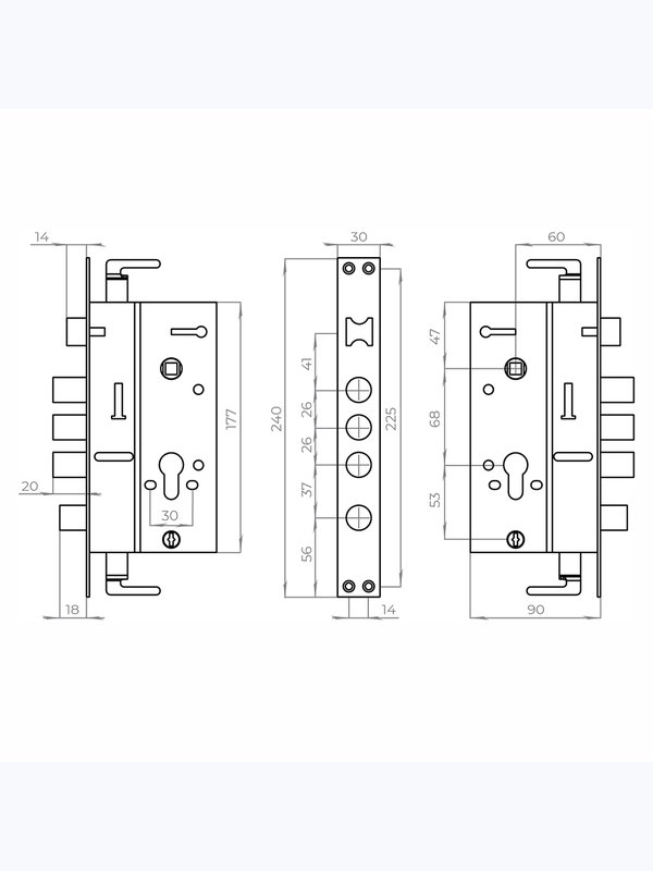 Корпус врезного замка без ц/механизма CH-08 (Аякс)