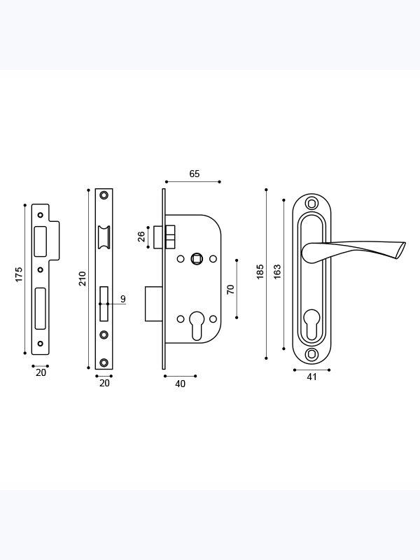 Замок в комплекте с ручкой LOCKSET16.CRONA.4070-1 (Пунто)