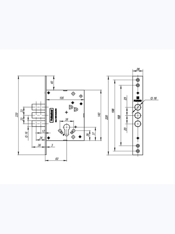 Корпус врезного замка MDV25/C-60.00.3R16 (Фуаро)
