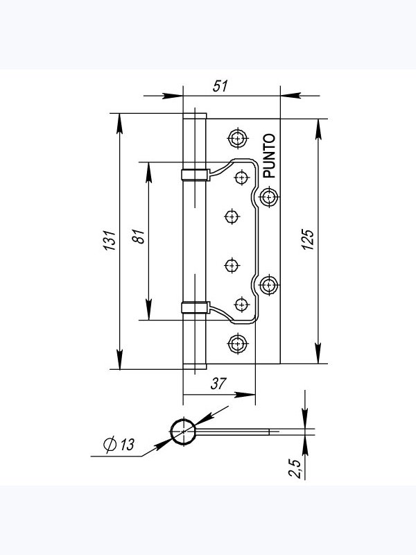 Петля универсальная без врезки IN5200W AB (125x2,5) бронза (Пунто) 2шт.