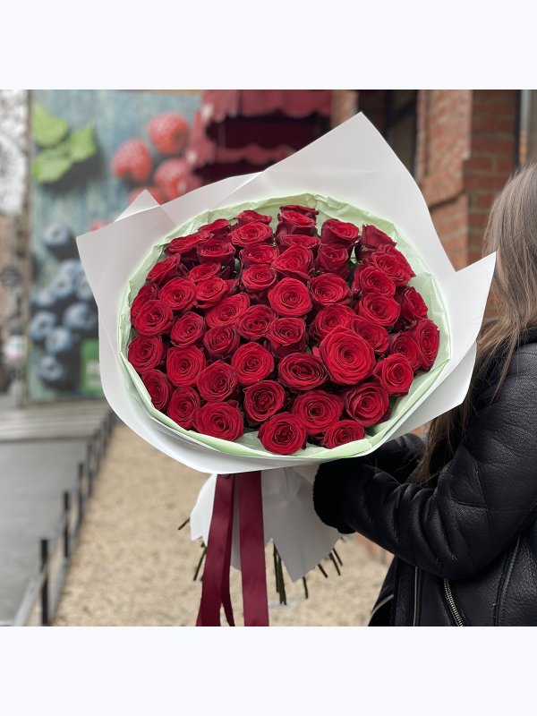 Bouquet of fifty one maroon  roses