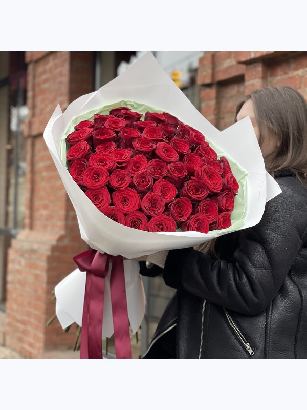 Bouquet of fifty one maroon  roses
