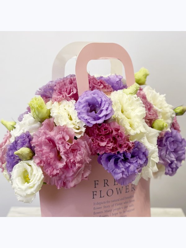 Eustoma in a handbag