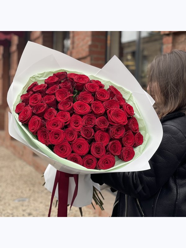 Bouquet of fifty one maroon  roses