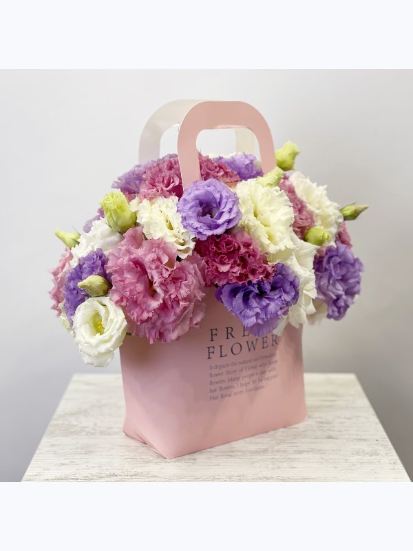 Eustoma in a handbag