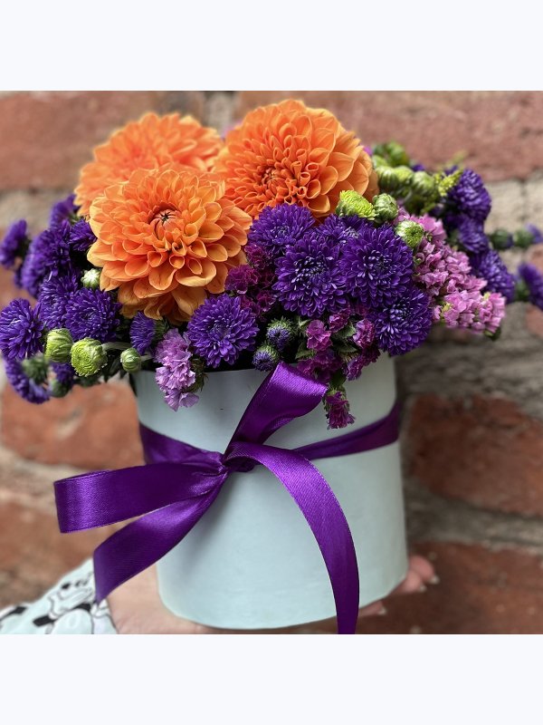 A box of orange dahlias