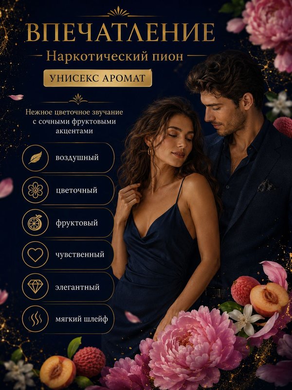 Парфюмерное масло Наркотический пион, унисекс аромат, цветочно-фруктовый, роликовый флакон, 3 мл