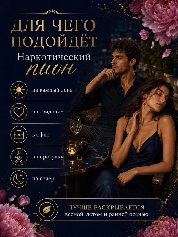 Парфюмерное масло Наркотический пион, унисекс аромат, цветочно-фруктовый, роликовый флакон, 3 мл