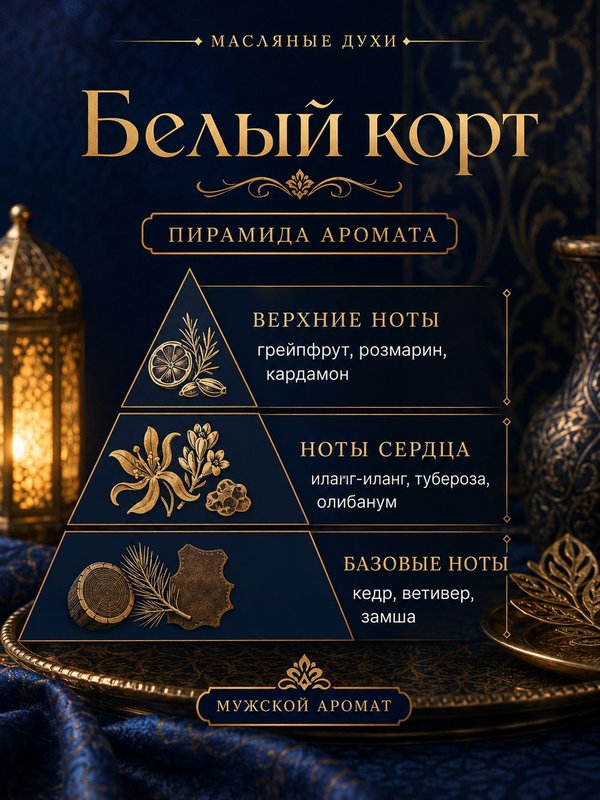 Масляные духи мужские Белый корт , стойкие, шариковые, свежий шипровый аромат, 3 мл