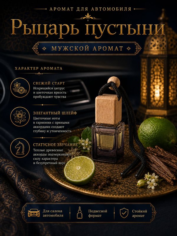 Автопарфюм Рыцарь пустыни, парфюмерное масло для автомобиля, мужской аромат, цветочно-цитрусовый, 7 мл