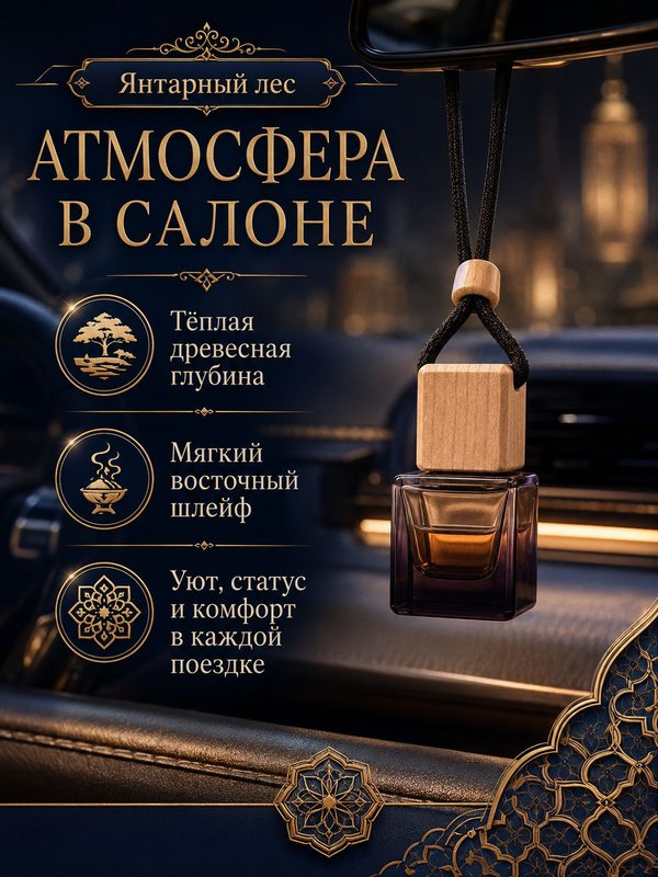 Автопарфюм Янтарный лес, парфюмерное масло для автомобиля, унисекс аромат, древесно-восточный, 7 мл