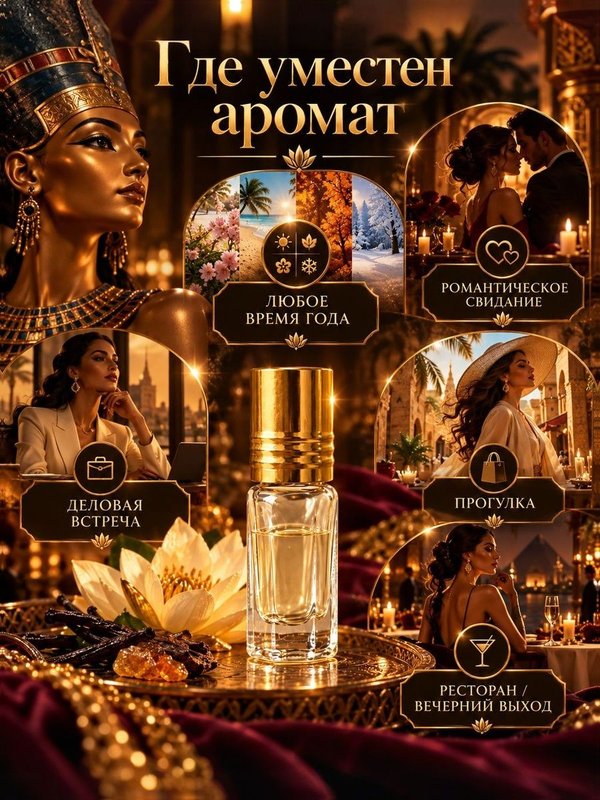 Масляные духи женские Нефертити, фруктово-восточный аромат, 5 мл
