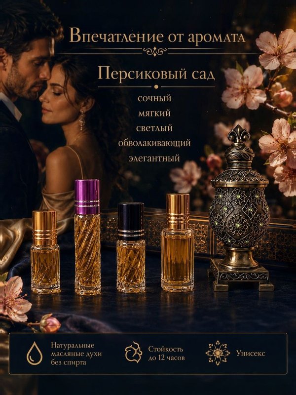 Парфюмерное масло Персиковый сад, унисекс аромат, цветочно-фруктовый, роликовый флакон, 3 мл