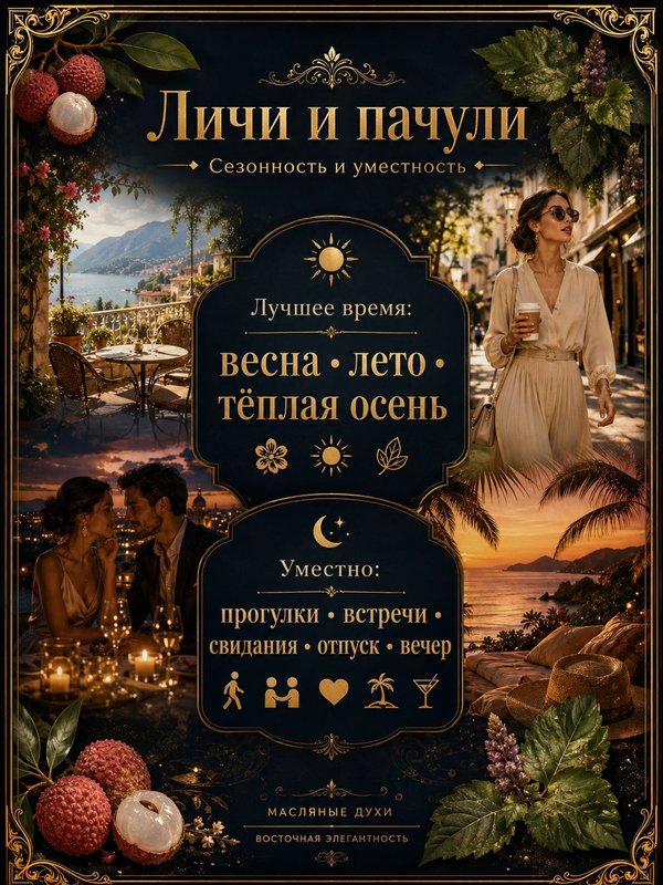 Масляные духи Личи и пачули, 10 мл