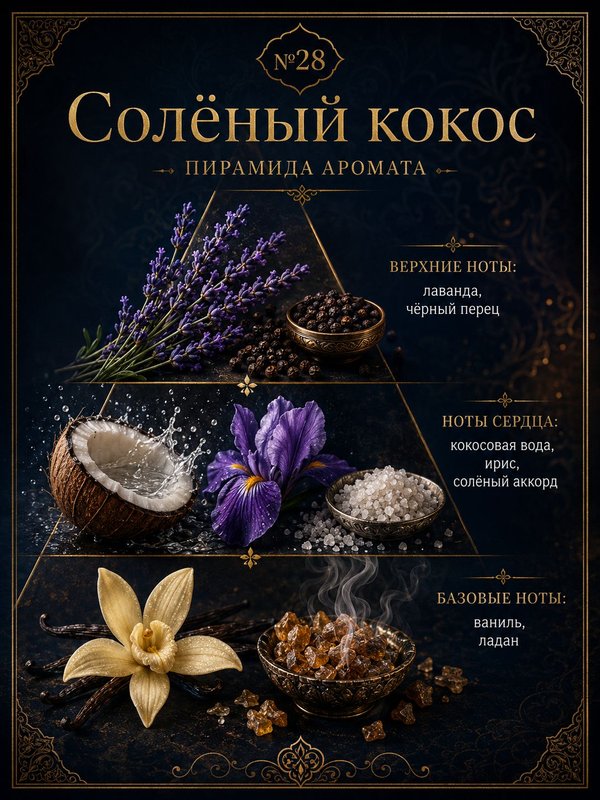 Масляные духи мужские Солёный кокос , стойкие, шариковые, фужерно-восточный аромат, 3 мл