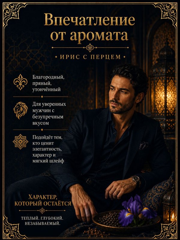 Масляные духи мужские Ирис с перцем , стойкие, шариковые, восточно-древесный аромат, 6 мл