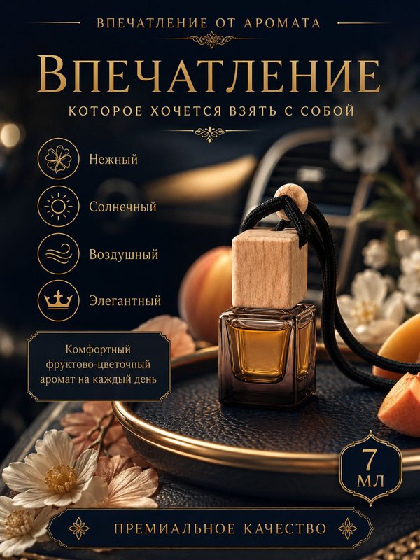 Автопарфюм Персиковый сад, парфюмерное масло для автомобиля, унисекс аромат, цветочно-фруктовый, 7 мл