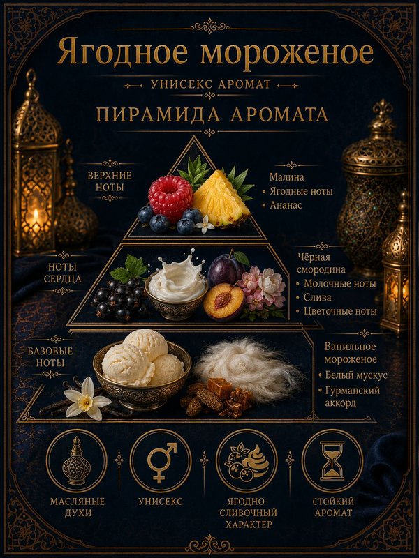 Парфюмерное масло Ягодное мороженое, унисекс аромат, цветочно-фруктовый сладкий, роликовый флакон, 3 мл