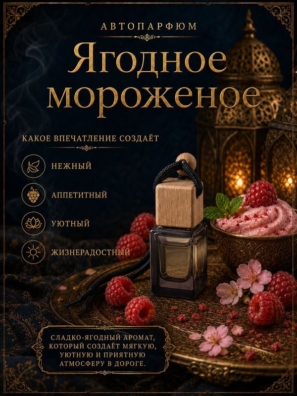 Автопарфюм Ягодное мороженое, аромат для автомобиля, цветочно-фруктовый сладкий, 7 мл