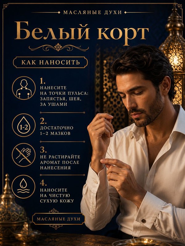 Масляные духи мужские Белый корт , стойкие, шариковые, свежий шипровый аромат, 3 мл