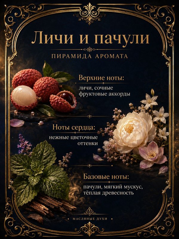 Масляные духи Личи и пачули, 10 мл