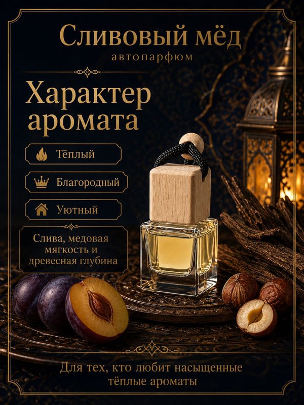 Автопарфюм Сливовый мёд, мужской древесно-фужерный аромат для автомобиля, 7 мл