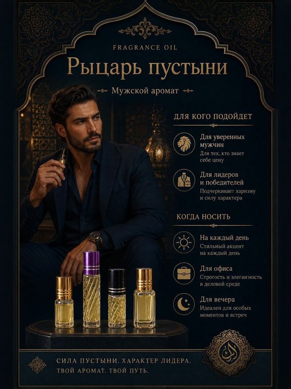 Масляные духи мужские Рыцарь пустыни , стойкие, шариковые, цветочно-цитрусовый аромат, 5 мл
