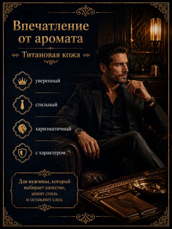 Масляные духи мужские Титановая кожа , стойкие, шариковые, древесно-кожаный аромат, 6 мл