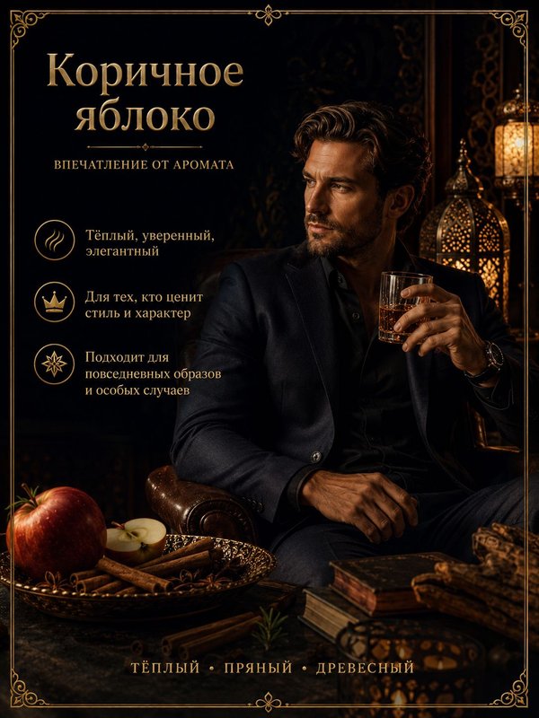 Масляные духи мужские Коричное яблоко , стойкие, шариковые, древесно-пряный аромат, 3 мл