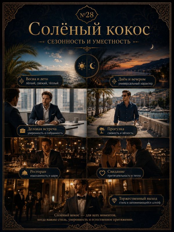 Масляные духи мужские Солёный кокос , стойкие, шариковые, фужерно-восточный аромат, 3 мл