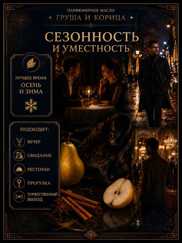 Масляные духи мужские Груша и корица , стойкие, шариковые, фужерно-восточный аромат, 5 мл