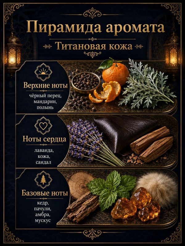 Масляные духи мужские Титановая кожа , стойкие, шариковые, древесно-кожаный аромат, 6 мл