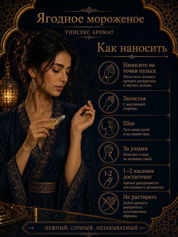 Парфюмерное масло Ягодное мороженое, унисекс аромат, цветочно-фруктовый сладкий, роликовый флакон, 3 мл
