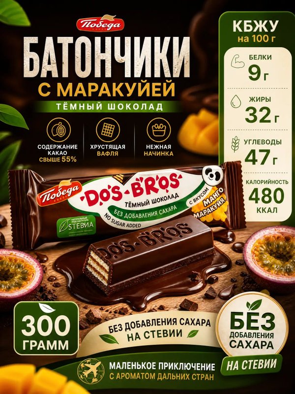 Конфеты Батончики с маракуей без сахара, 300 грамм