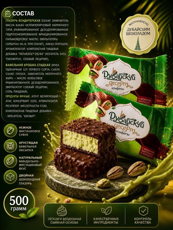Конфеты Дубайский десерт миндально-фисташковый вкус, 500 грамм