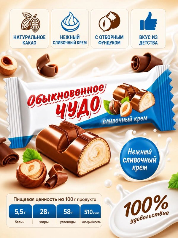 Конфеты батончики Обыкновенное ЧУДО со сливочным кремом, 500грамм